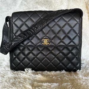 Chanel Vintage CC Flap Shoulder Bag Quilted Caviar